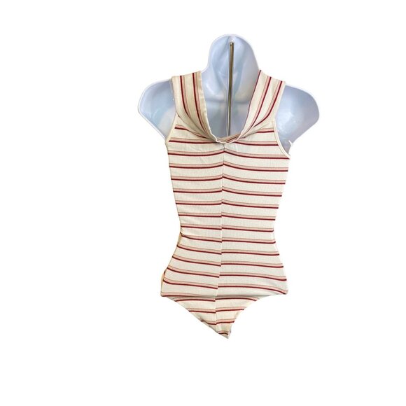 Charlotte Russe Womens Bodysuit Small White Red Striped Sleeveless Wrap Ribbed - Picture 3 of 7